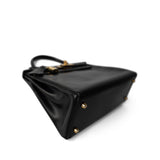 Hermes Handbag Kelly / Black Kelly 28 Retourne Black Box Calfskin Leather Gold Plated Hardware A Square Stamp - Redeluxe