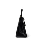 Hermes Handbag Kelly / Black Kelly 28 Retourne Black Box Calfskin Leather Gold Plated Hardware A Square Stamp - Redeluxe