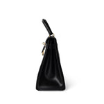 Hermes Handbag Kelly / Black Kelly 28 Retourne Black Box Calfskin Leather Gold Plated Hardware A Square Stamp - Redeluxe