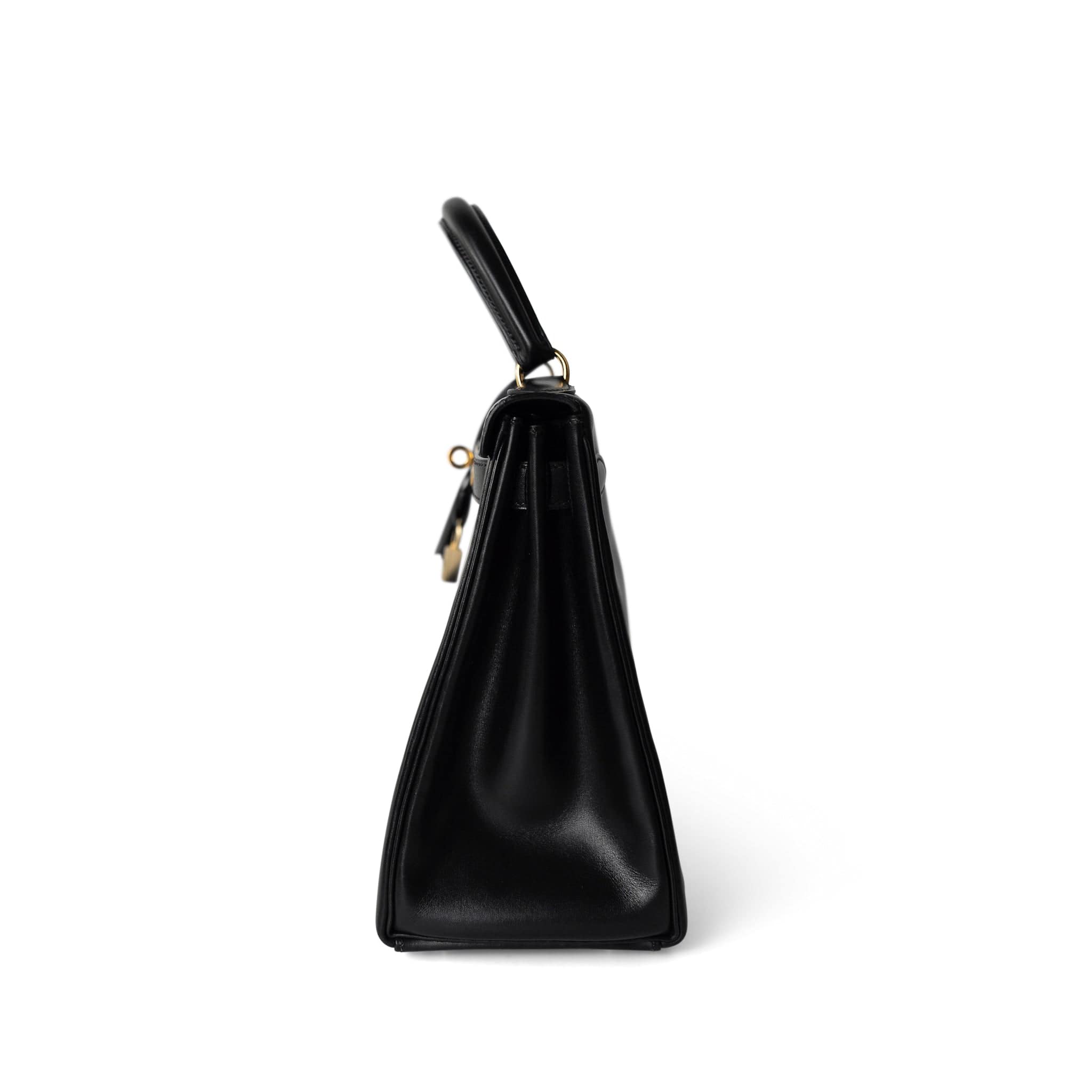 Hermes Handbag Kelly / Black Kelly 28 Retourne Black Box Calfskin Leather Gold Plated Hardware A Square Stamp - Redeluxe