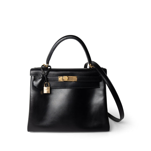 HERMES ケリー 専用BOX Vintage Kelly 28 Retourne Black Box Calfksin Gold Plated F