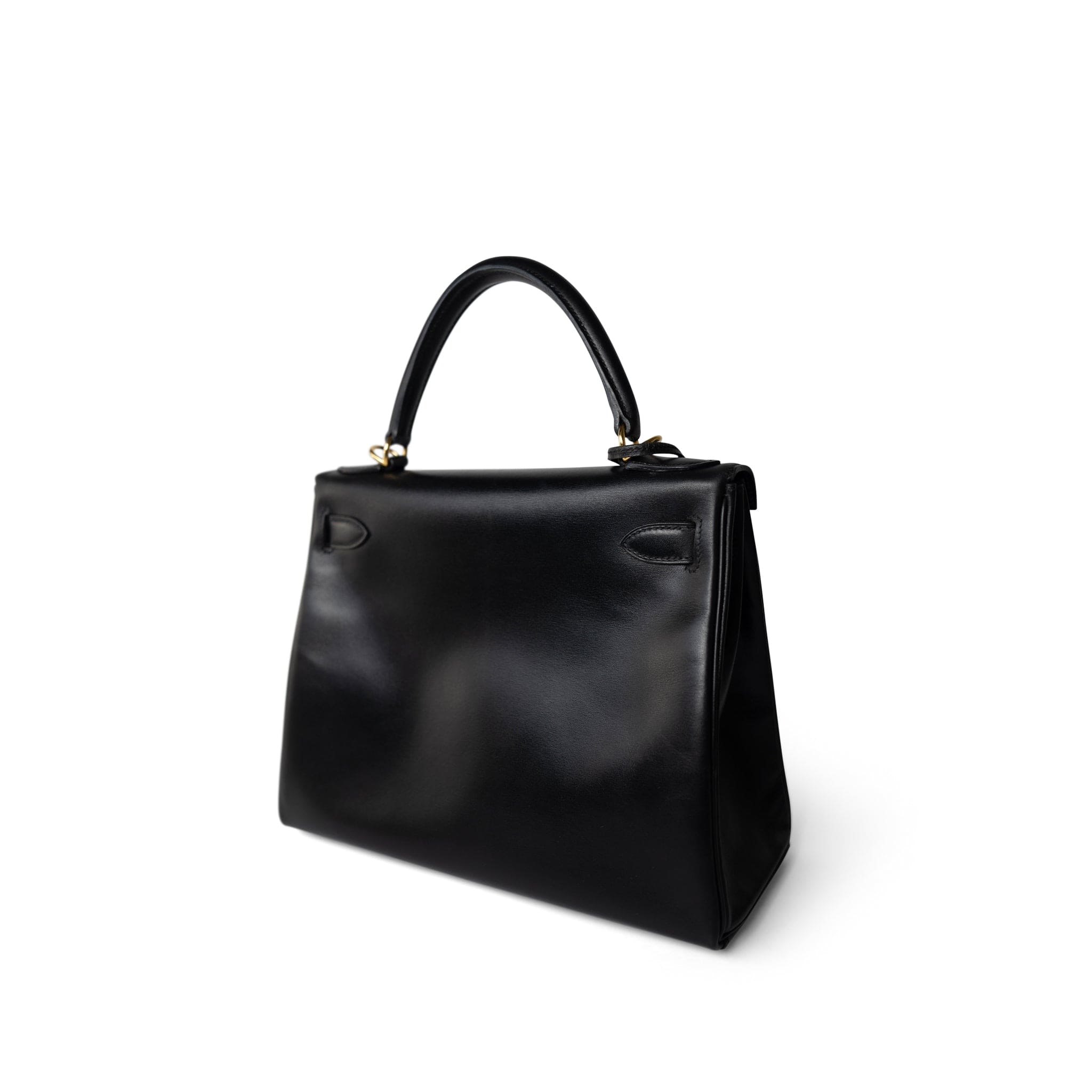 Vintage Kelly 28 Retourne Black Box Calfksin Gold Plated F