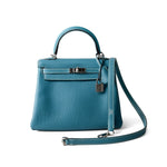 Hermes Handbag Kelly / Blue Hermes Kelly 25 Blue Jean Veau Togo Leather Palladium Plated Y Stamp - Redeluxe