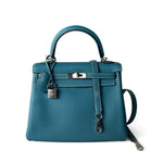 Hermes Handbag Kelly / Blue Hermes Kelly 25 Blue Jean Veau Togo Leather Palladium Plated Y Stamp - Redeluxe
