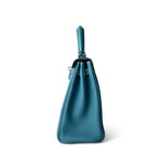 Hermes Handbag Kelly / Blue Hermes Kelly 25 Blue Jean Veau Togo Leather Palladium Plated Y Stamp - Redeluxe