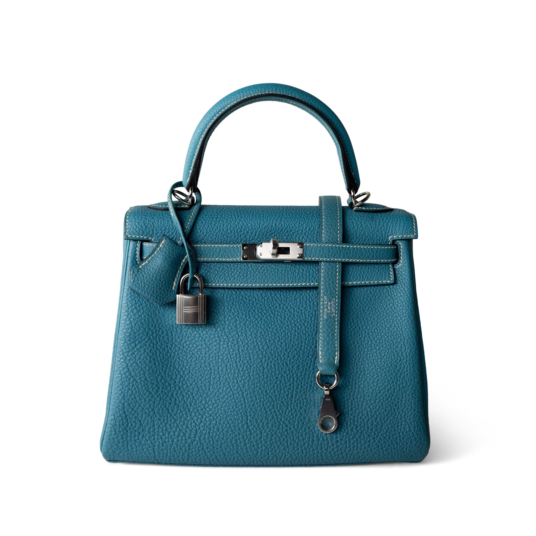 Hermes Handbag Kelly / Blue Hermes Kelly 25 Blue Jean Veau Togo Leather Palladium Plated Y Stamp - Redeluxe