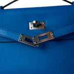 Hermes Handbag Kelly / Blue Kelly Pochette Swift Blue Zanzibar Palladium Hardware D stamp - Redeluxe