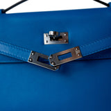 Hermes Handbag Kelly / Blue Kelly Pochette Swift Blue Zanzibar Palladium Hardware D stamp - Redeluxe