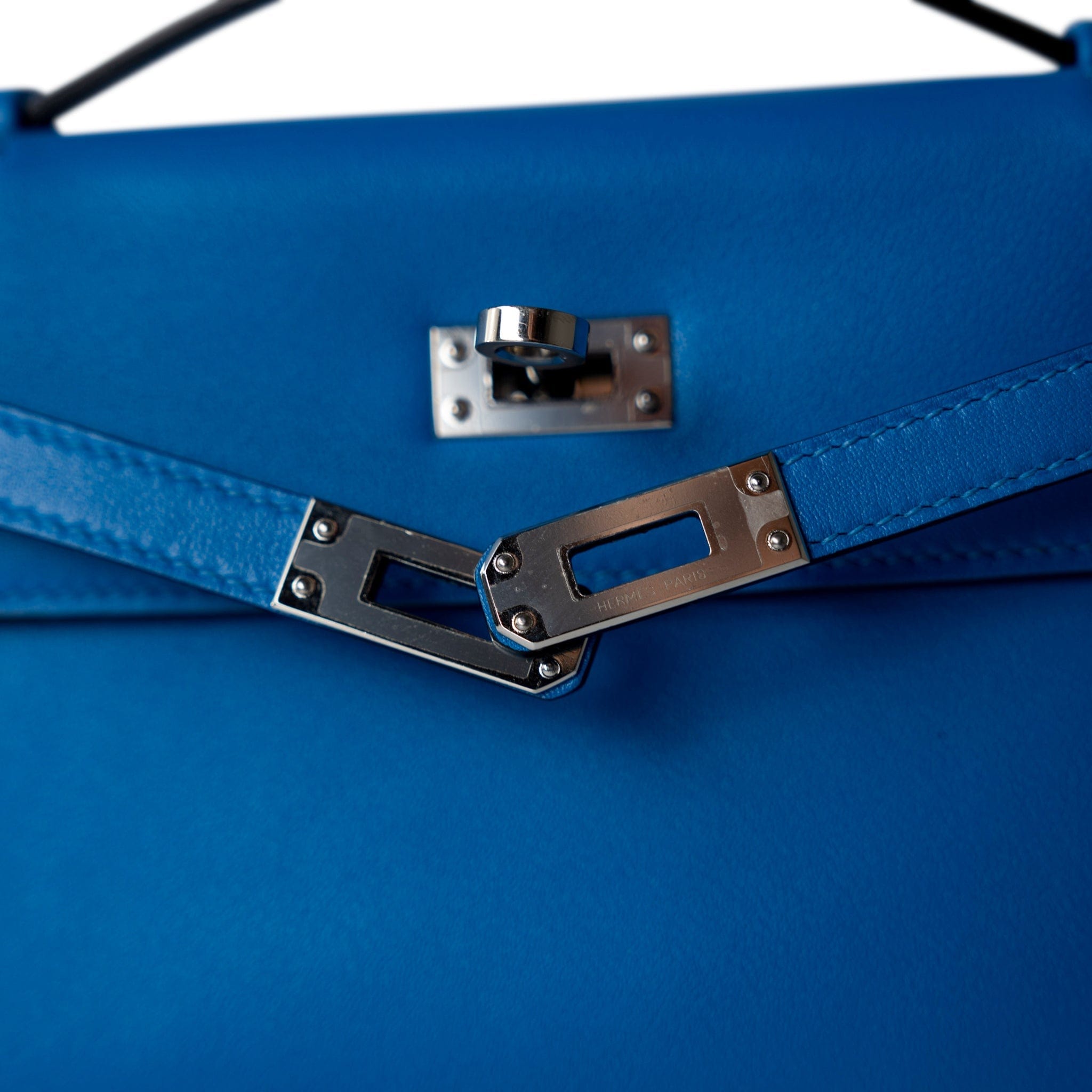 Hermes Handbag Kelly / Blue Kelly Pochette Swift Blue Zanzibar Palladium Hardware D stamp - Redeluxe