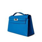 Hermes Handbag Kelly / Blue Kelly Pochette Swift Blue Zanzibar Palladium Hardware D stamp - Redeluxe