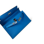 Hermes Handbag Kelly / Blue Kelly Pochette Swift Blue Zanzibar Palladium Hardware D stamp - Redeluxe