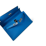 Hermes Handbag Kelly / Blue Kelly Pochette Swift Blue Zanzibar Palladium Hardware D stamp - Redeluxe