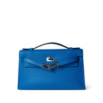 Hermes Handbag Kelly / Blue Kelly Pochette Swift Blue Zanzibar Palladium Hardware D stamp - Redeluxe