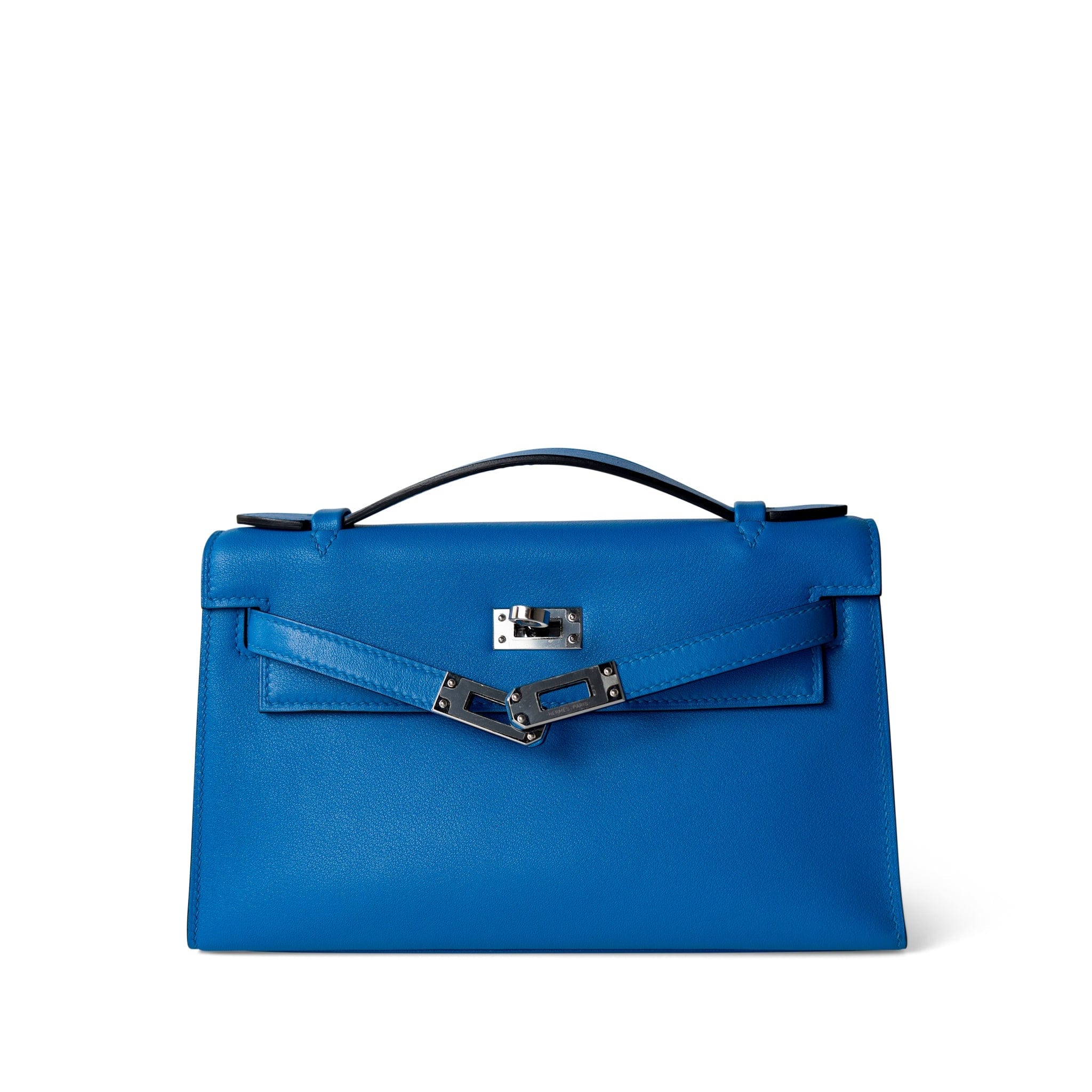 Hermes Handbag Kelly / Blue Kelly Pochette Swift Blue Zanzibar Palladium Hardware D stamp - Redeluxe