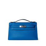 Hermes Handbag Kelly / Blue Kelly Pochette Swift Blue Zanzibar Palladium Hardware D stamp - Redeluxe