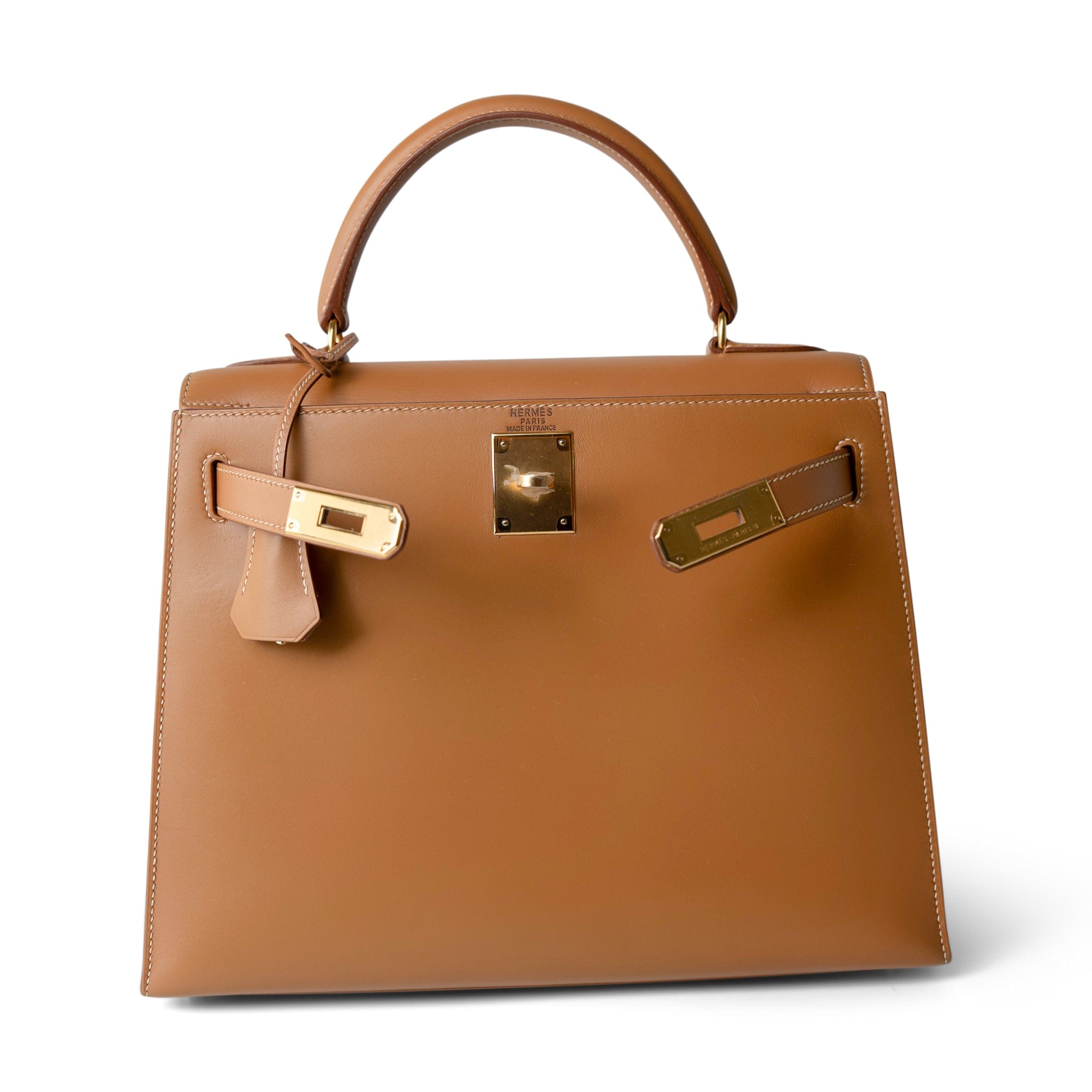 Hermes Handbag Kelly / Brown Kelly Sellier 28 Gold Natural Chamonix Plated A Square Stamp - Redeluxe