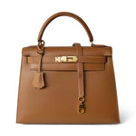 Hermes Handbag Kelly / Brown Kelly Sellier 28 Gold Natural Chamonix Plated A Square Stamp - Redeluxe