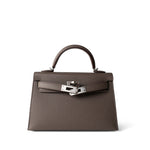 Hermes Handbag Kelly / Grey Hermes Kelly Mini II Etain (greige) Veau Epsom Leather Palladium plated Y Stamp - Redeluxe