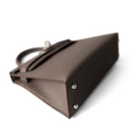 Hermes Handbag Kelly / Grey Hermes Kelly Mini II Etain (greige) Veau Epsom Leather Palladium plated Y Stamp - Redeluxe