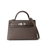 Hermes Handbag Kelly / Grey Hermes Kelly Mini II Etain (greige) Veau Epsom Leather Palladium plated Y Stamp - Redeluxe