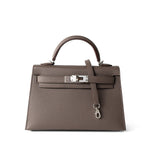 Hermes Handbag Kelly / Grey Hermes Kelly Mini II Etain (greige) Veau Epsom Leather Palladium plated Y Stamp - Redeluxe