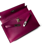 Hermes Handbag Kelly Kelly Pochette Rose Pourpre Swift Palladium Plated Hardware C Stamp - Redeluxe