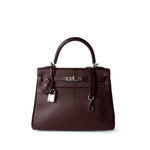 Hermes Handbag Kelly / Red Kelly 25 Retourne Rouge H Chèvre Palladium Plated I Square Stamp - Redeluxe