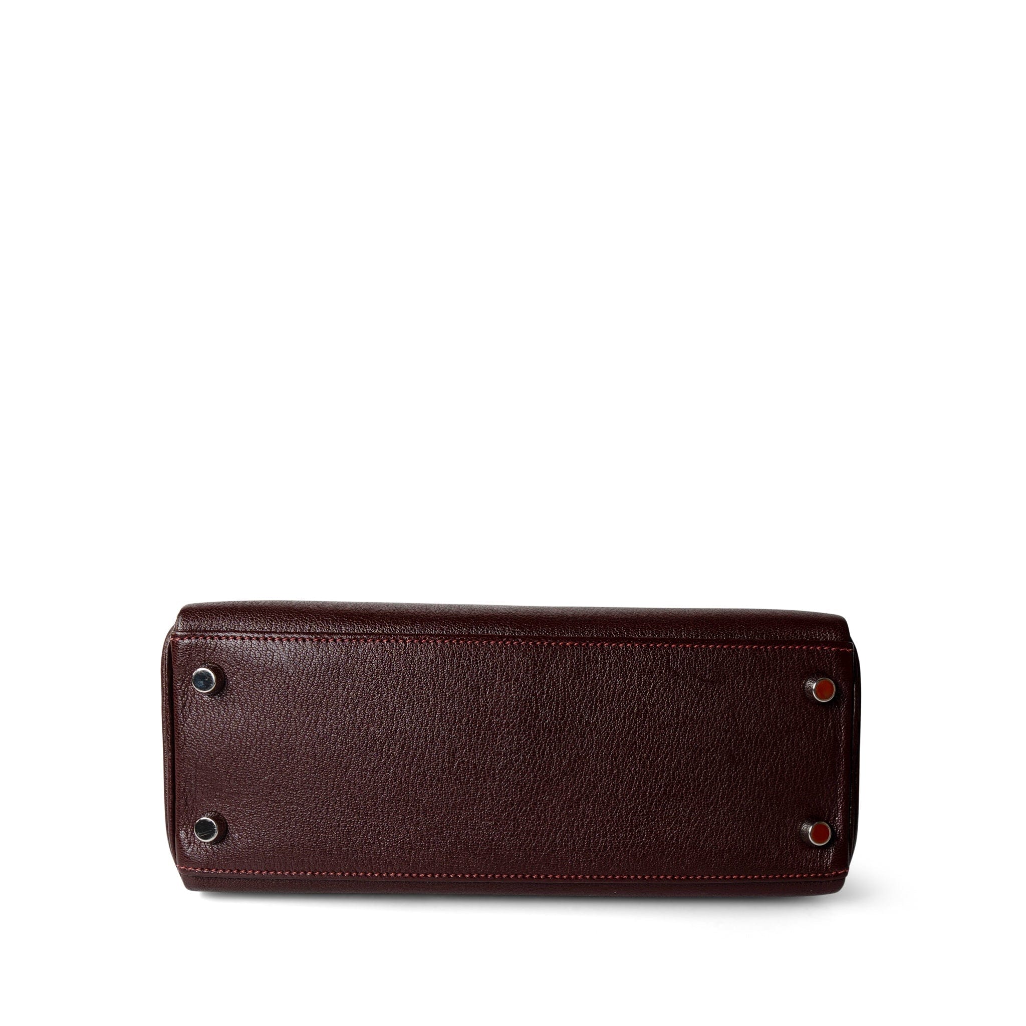 Hermes Handbag Kelly / Red Kelly 25 Retourne Rouge H Chèvre Palladium Plated I Square Stamp - Redeluxe