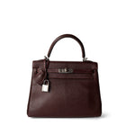 Hermes Handbag Kelly / Red Kelly 25 Retourne Rouge H Chèvre Palladium Plated I Square Stamp - Redeluxe