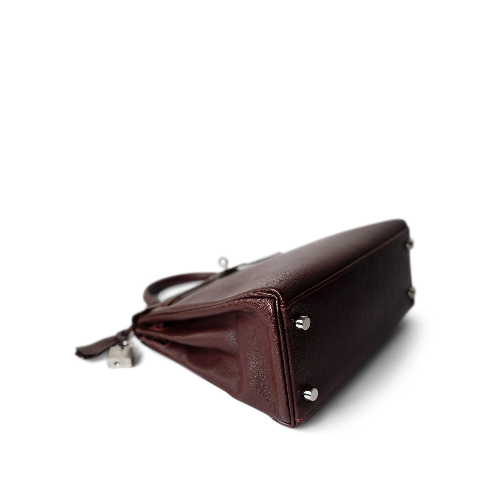 Hermes Handbag Kelly / Red Kelly 25 Retourne Rouge H Chèvre Palladium Plated I Square Stamp - Redeluxe