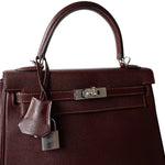 Hermes Handbag Kelly / Red Kelly 25 Retourne Rouge H Chèvre Palladium Plated I Square Stamp - Redeluxe
