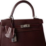 Hermes Handbag Kelly / Red Kelly 25 Retourne Rouge H Chèvre Palladium Plated I Square Stamp - Redeluxe