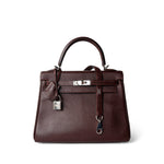 Hermes Handbag Kelly / Red Kelly 25 Retourne Rouge H Chèvre Palladium Plated I Square Stamp - Redeluxe