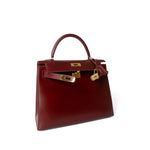 Hermes Handbag Kelly / Red Kelly 28 Rouge Box Calfskin Gold Plated V Stamp - Redeluxe