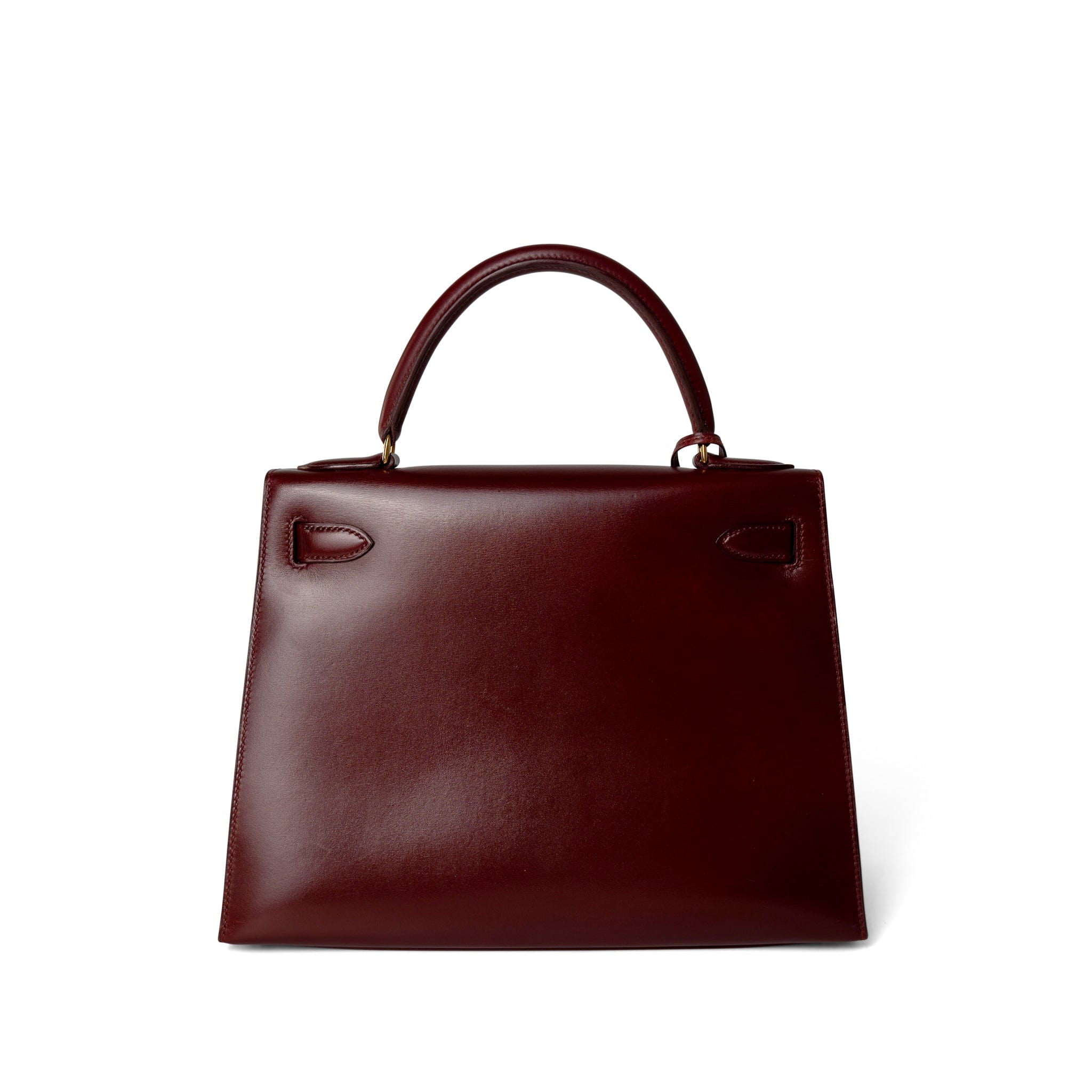 Hermes Handbag Kelly / Red Kelly 28 Rouge Box Calfskin Gold Plated V Stamp - Redeluxe