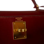 Hermes Handbag Kelly / Red Kelly 28 Rouge Box Calfskin Gold Plated V Stamp - Redeluxe