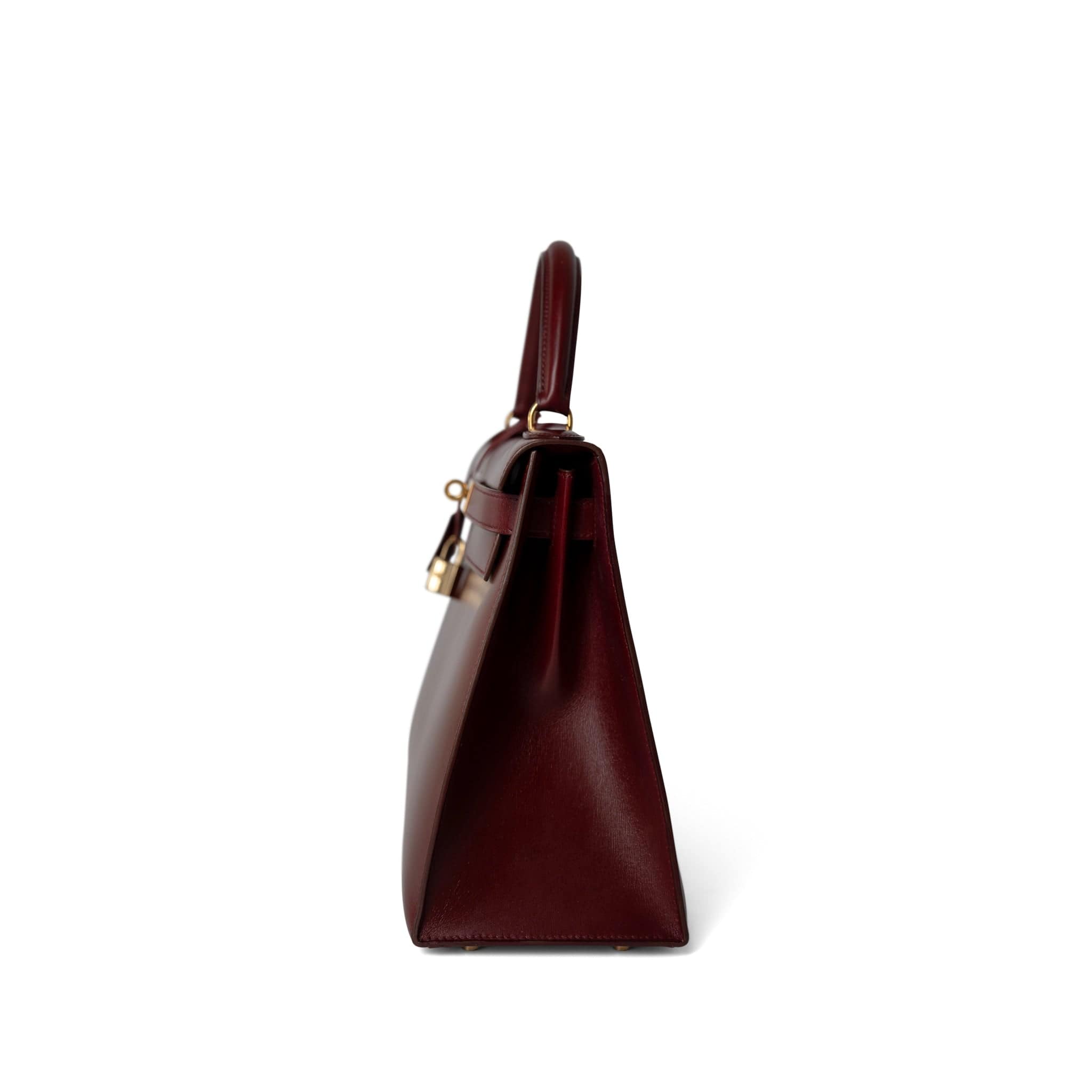Hermes Handbag Kelly / Red Kelly 28 Rouge Box Calfskin Gold Plated V Stamp - Redeluxe