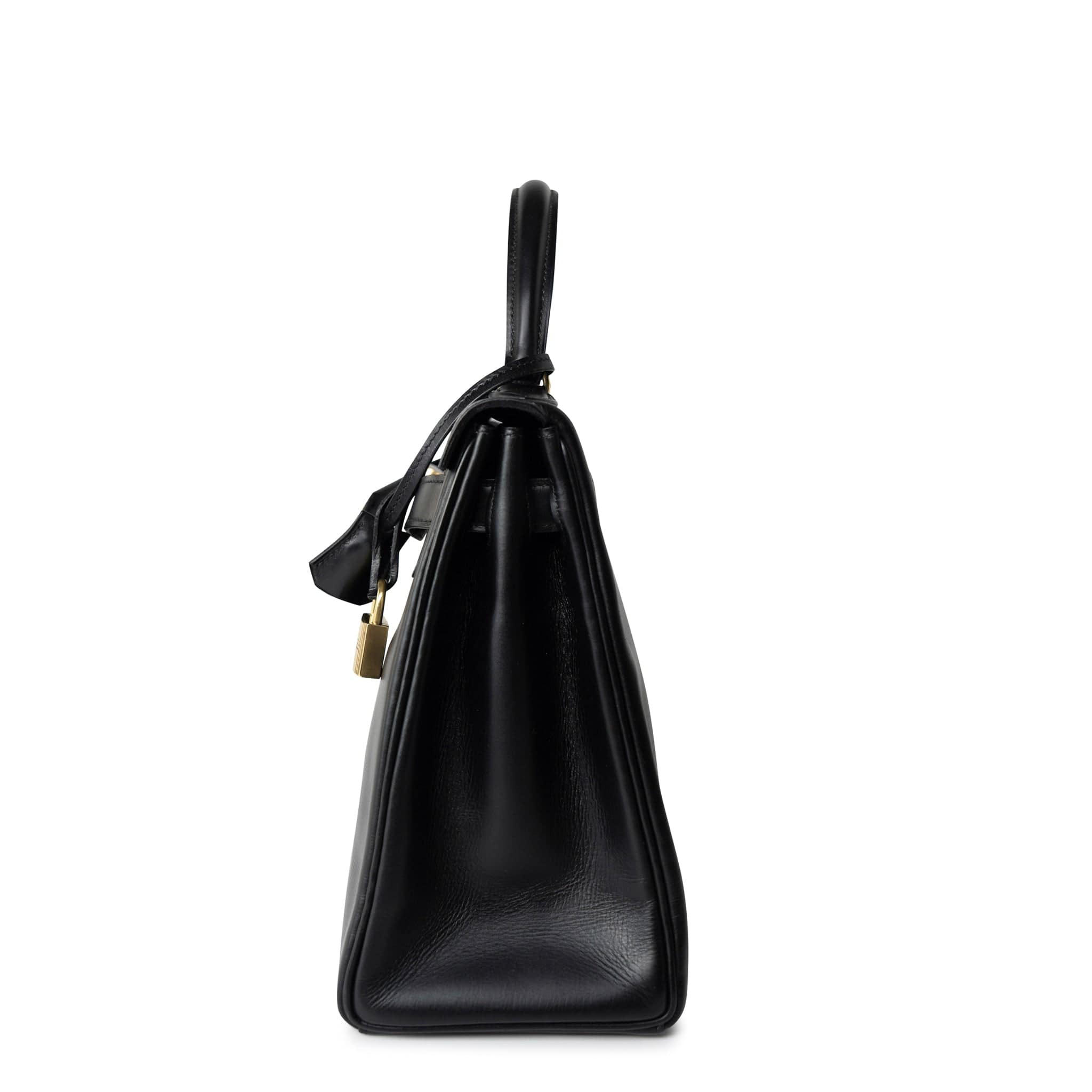 Hermes Handbag Kelly Retourne Black Box Calfskin Gold Plated Y Stamp - Redeluxe