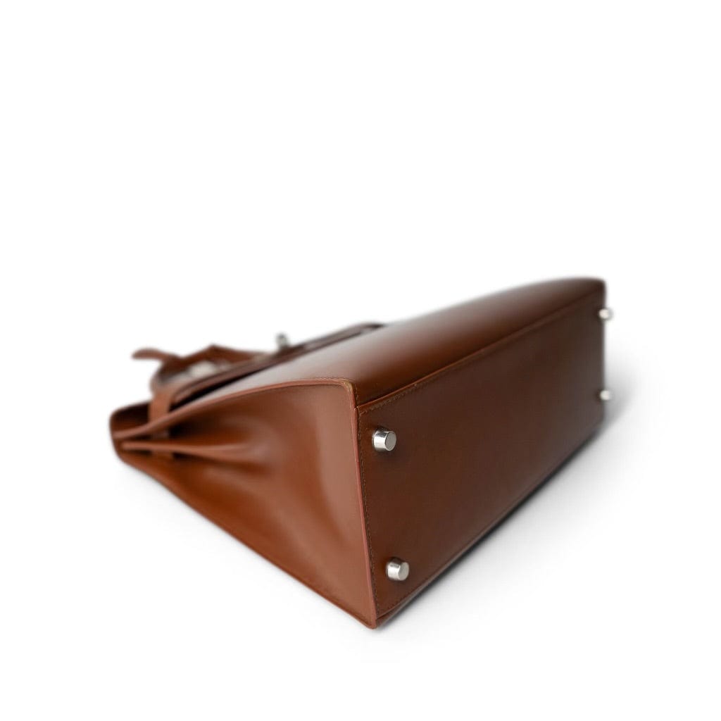 Hermes Handbag Kelly Sellier 32 Noisette Box Calfskin Palladium Plated [E] Stamp - Redeluxe