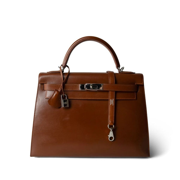 Kelly Sellier 32 Noisette Box Calfskin Palladium Plated [E] Stamp