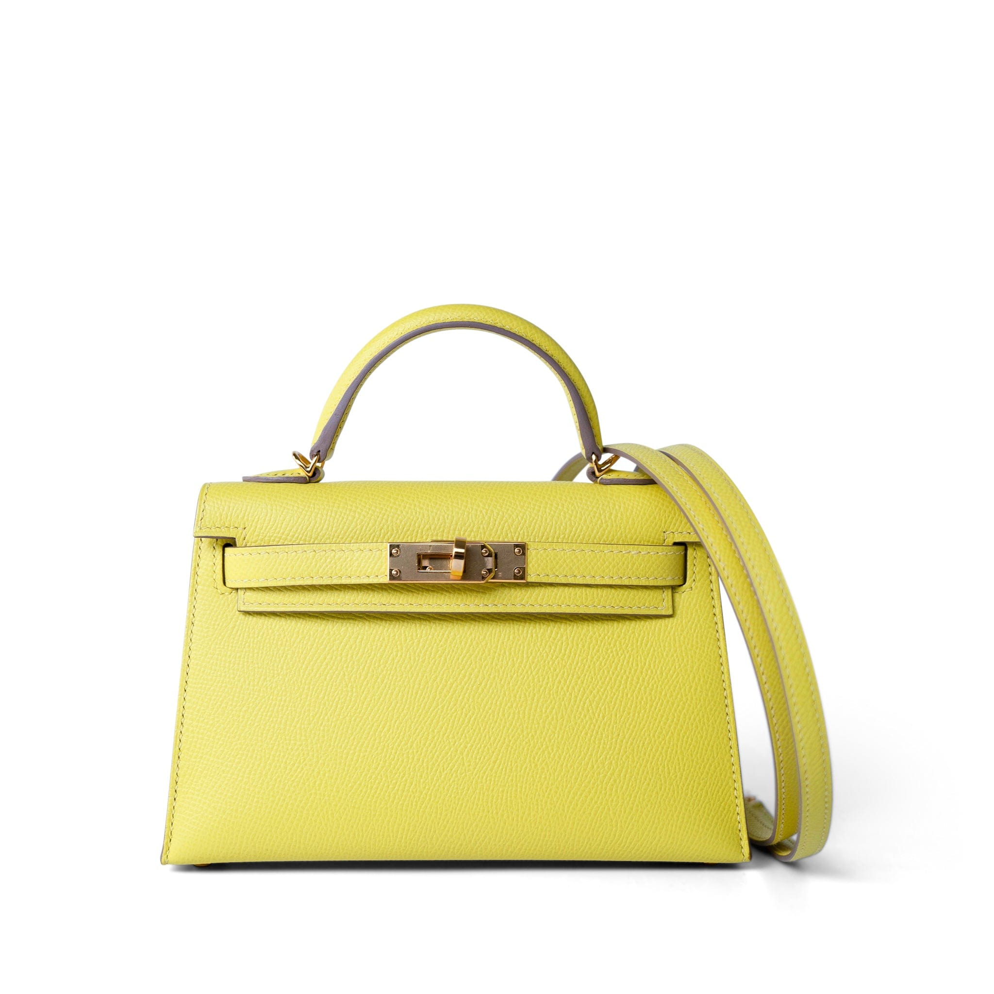 Hermes Handbag Lime Mini Kelly Sellier Lime Epsom Gold Plated Y Stamp - Redeluxe