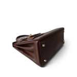 Hermes Handbag Maroon Kelly 28 Maroon Box Calfskin Gold Plated B Square Stamp - Redeluxe
