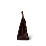 Hermes Handbag Maroon Kelly 28 Maroon Box Calfskin Gold Plated B Square Stamp - Redeluxe