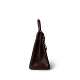 Hermes Handbag Maroon Kelly 28 Maroon Box Calfskin Gold Plated B Square Stamp - Redeluxe