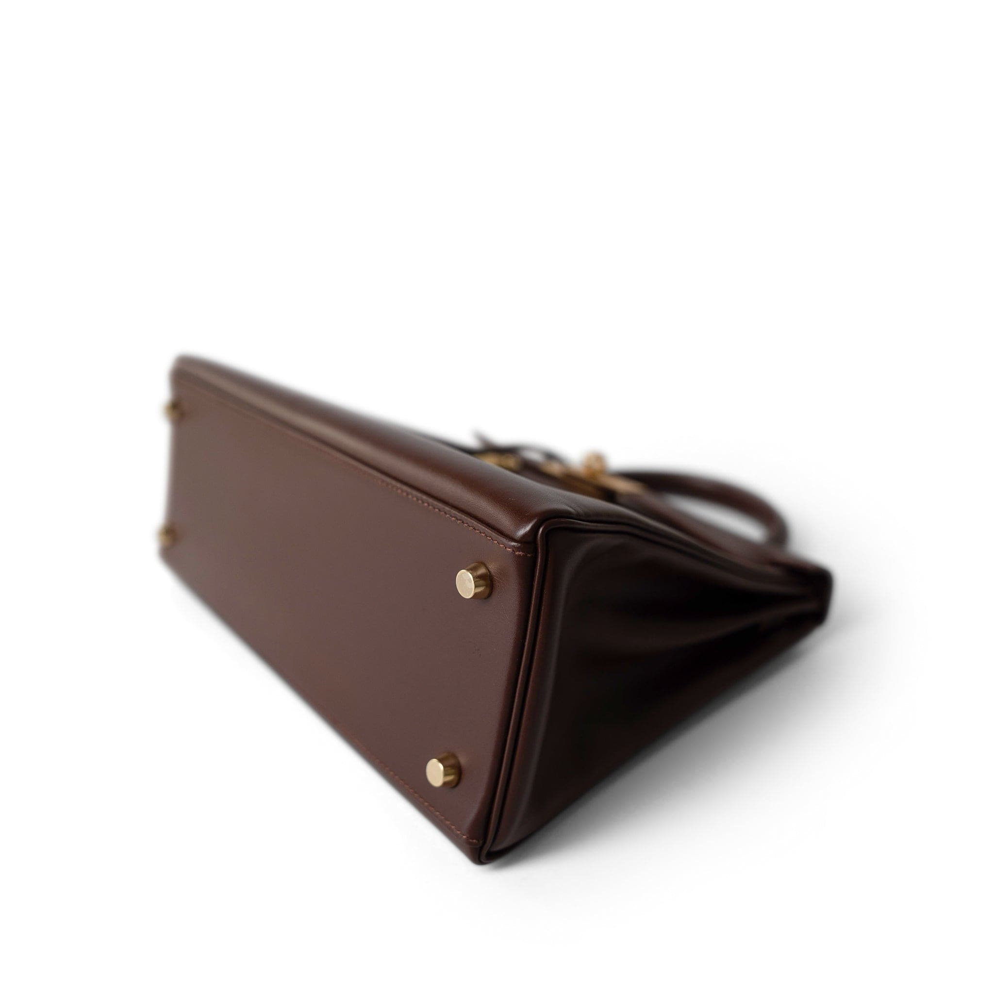 Hermes Handbag Maroon Kelly 28 Maroon Box Calfskin Gold Plated B Square Stamp - Redeluxe