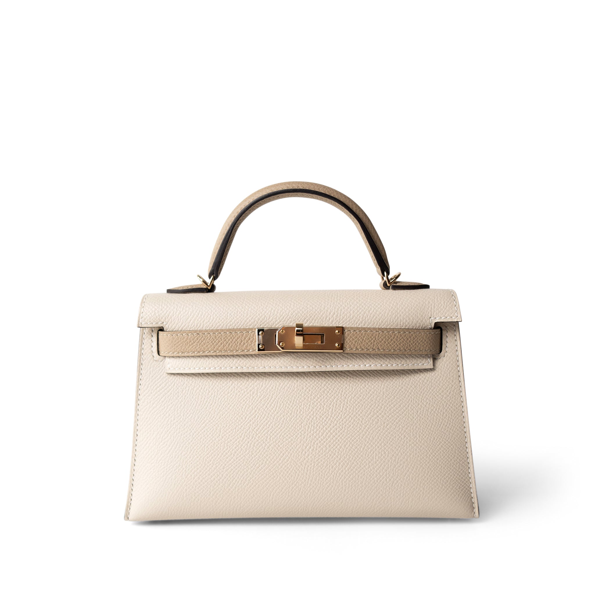 Hermes Handbag Mini Kelly Sellier II Craie Epsom Permabrass Plated Z Stamp - Redeluxe