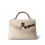 Hermes Handbag Mini Kelly Sellier II Craie Epsom Permabrass Plated Z Stamp - Redeluxe