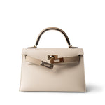 Hermes Handbag Mini Kelly Sellier II Craie Epsom Permabrass Plated Z Stamp - Redeluxe
