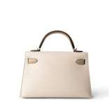 Hermes Handbag Mini Kelly Sellier II Craie Epsom Permabrass Plated Z Stamp - Redeluxe