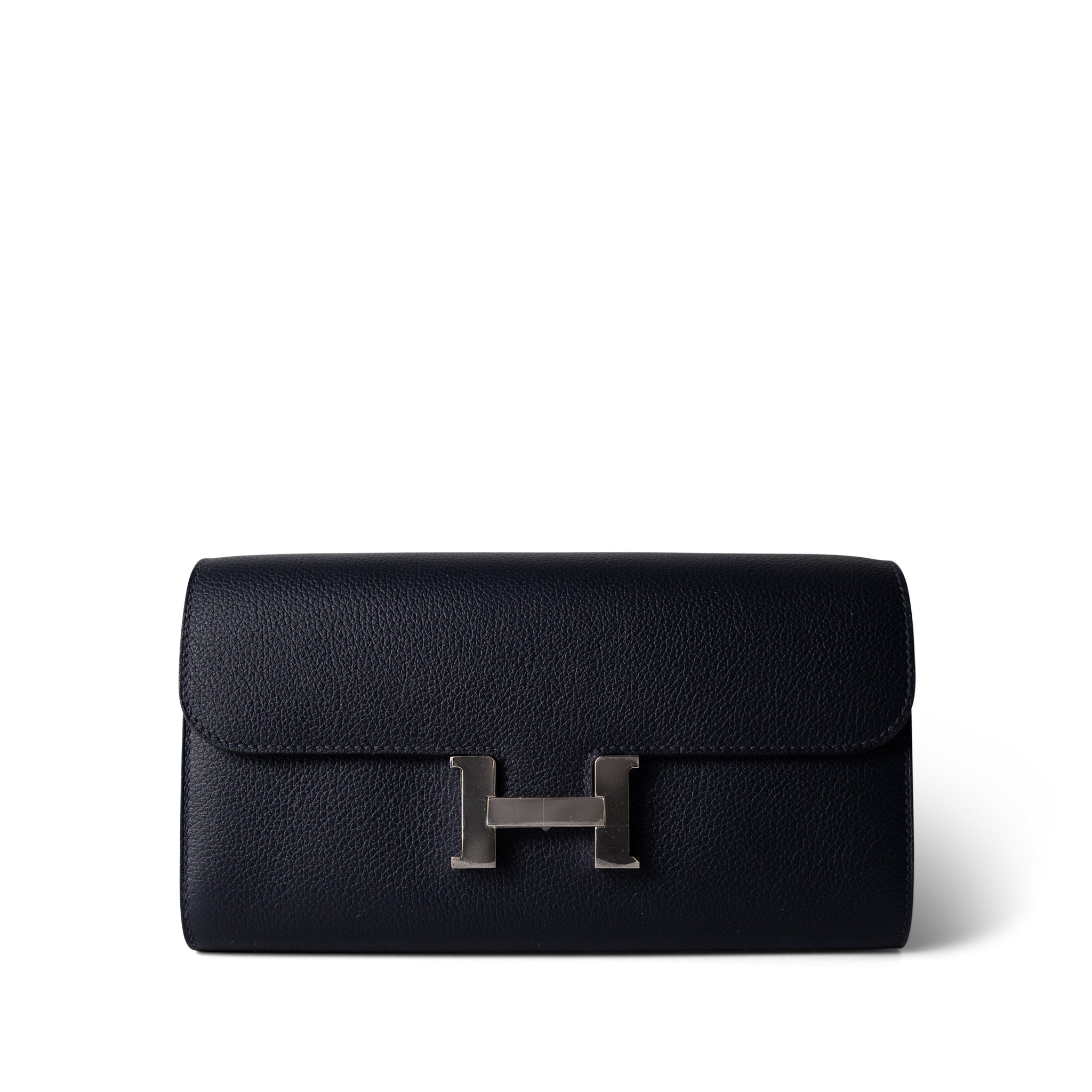 Hermes Handbag Navy Constance Long To Go Wallet Bleu Nuit Epsom Palladium Plated B Stamp - Redeluxe